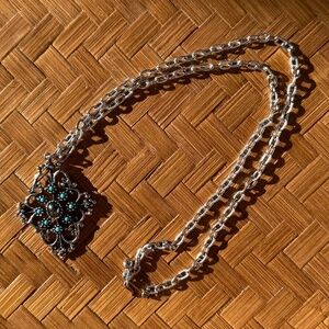 Vintage Avon Long Pendant Necklace W/ Faux Turquoise Details